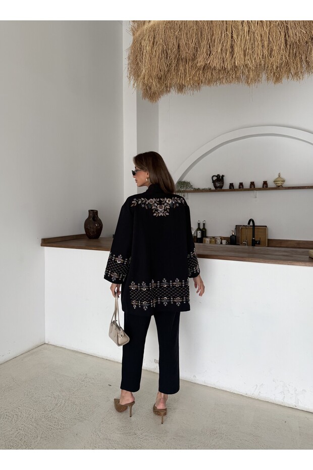 Women's Gabardine Fabric with Bead Embroidery on the Back of the Sleeves