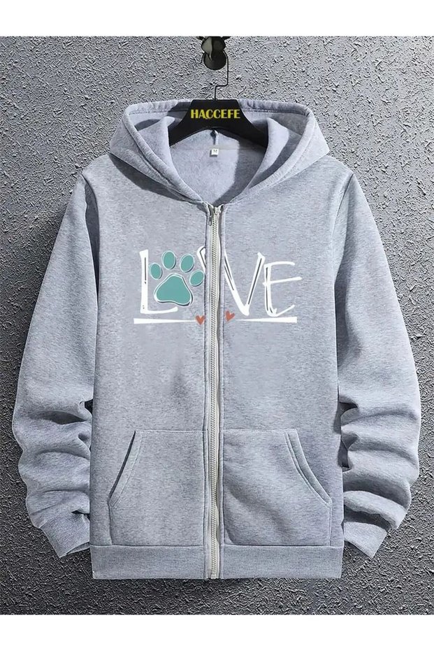 Unisex Gray Streetwear Oversize Hooded Casual Cotton Sweatshirt with Pockets