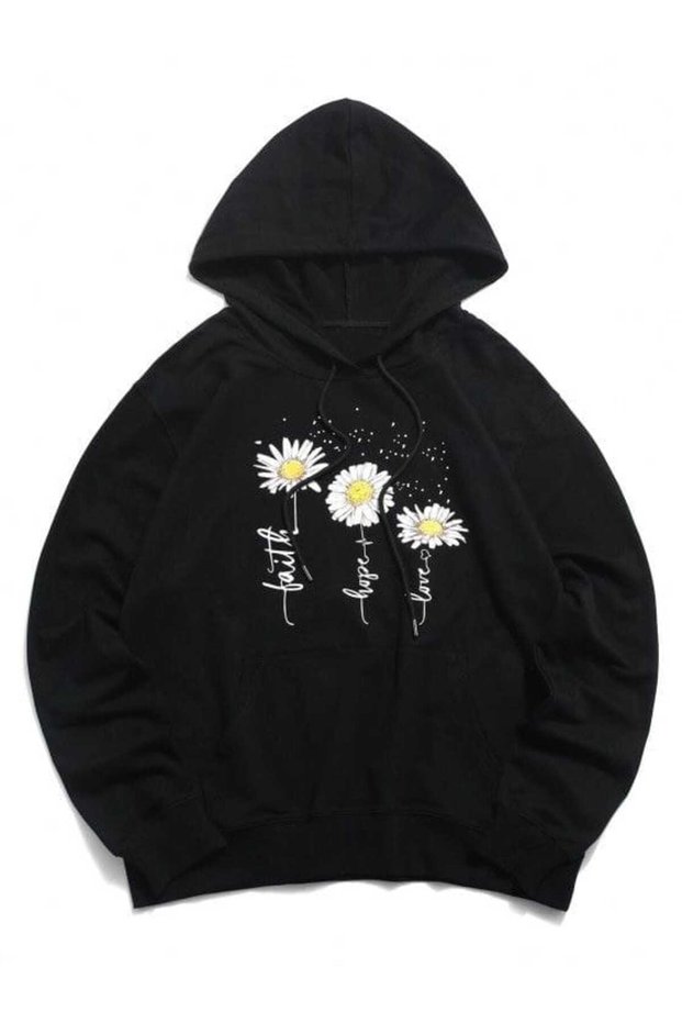 Unisex Black Relaxed Fit Hooded Kangaroo Pocket Thick Sweatshirt