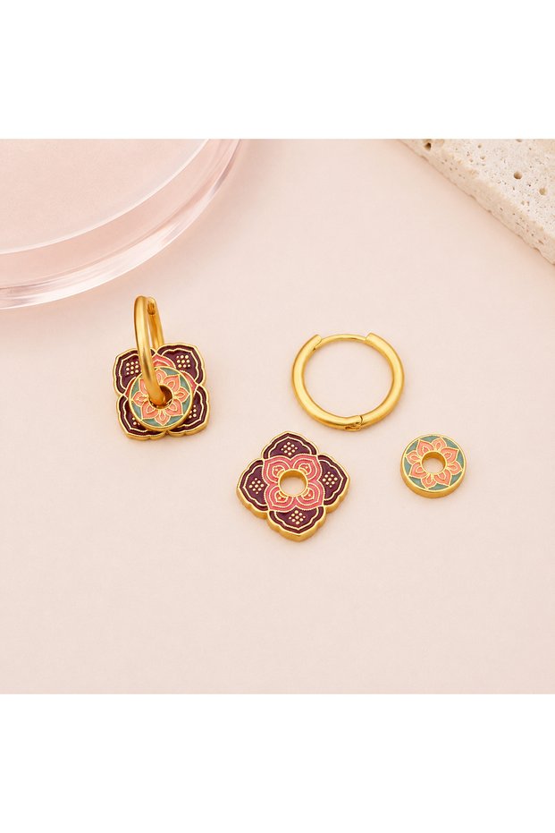 Maroon & Peach Floral Earrings