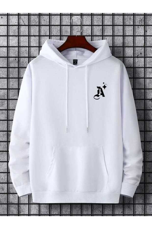 Unisex White Oversize Hooded Sweatshirt with Kangaroo Pocket, 3 Thread Raster Hoodie