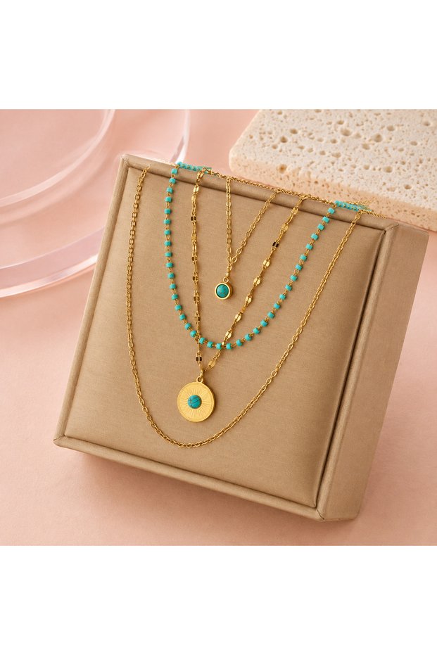 Turquoise Medallion Layered Necklace