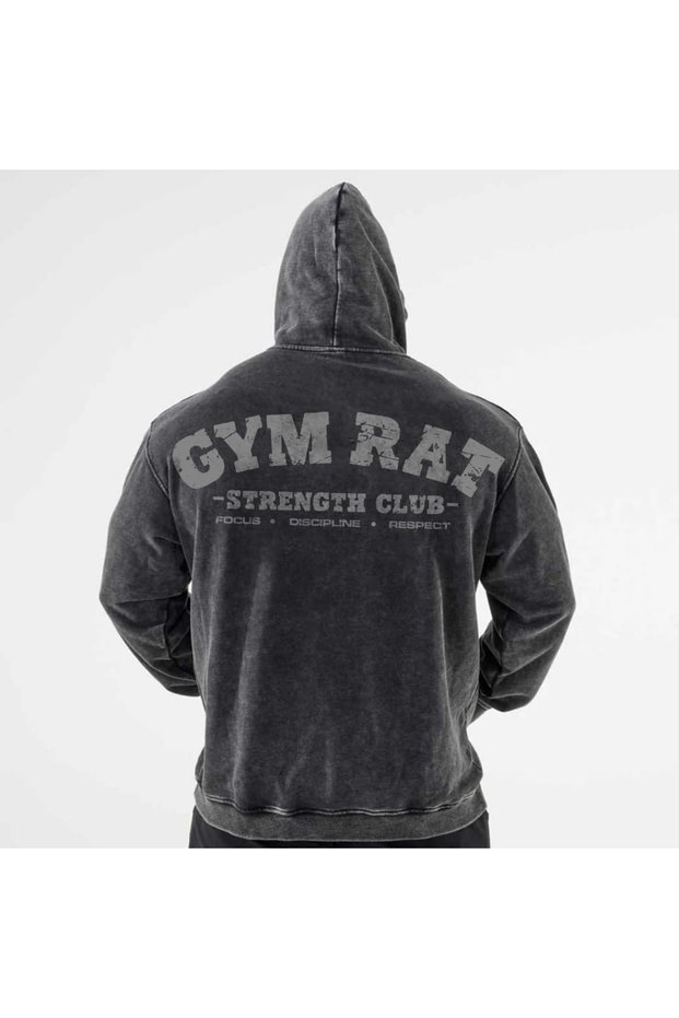 Unisex Anthracite Acid Wash Vintage Hooded Sweatshirt Comfortable Fit Hoodie