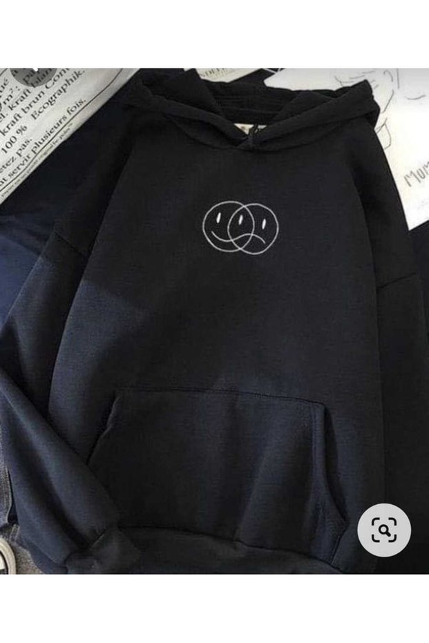 Unisex Black Streetwear Oversize Hooded Casual Cotton Sweatshirt with Pockets