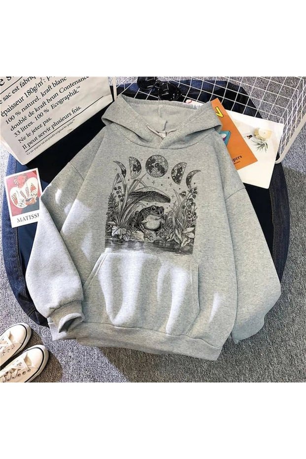 Unisex Gray Oversize Hooded Sweatshirt with Kangaroo Pocket, 3 Thread Raster Hoodie