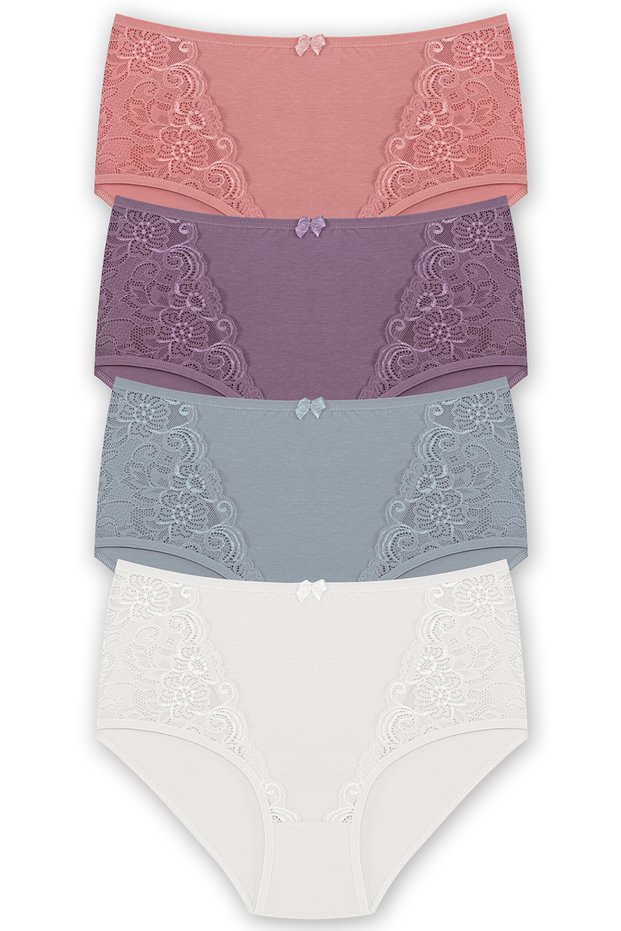 Women's Cotton Lace Detailed Super High Waist Plus Size Panties 4 Pack