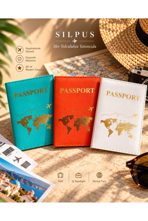3-Piece Leather Passport Cover Blue Orange White