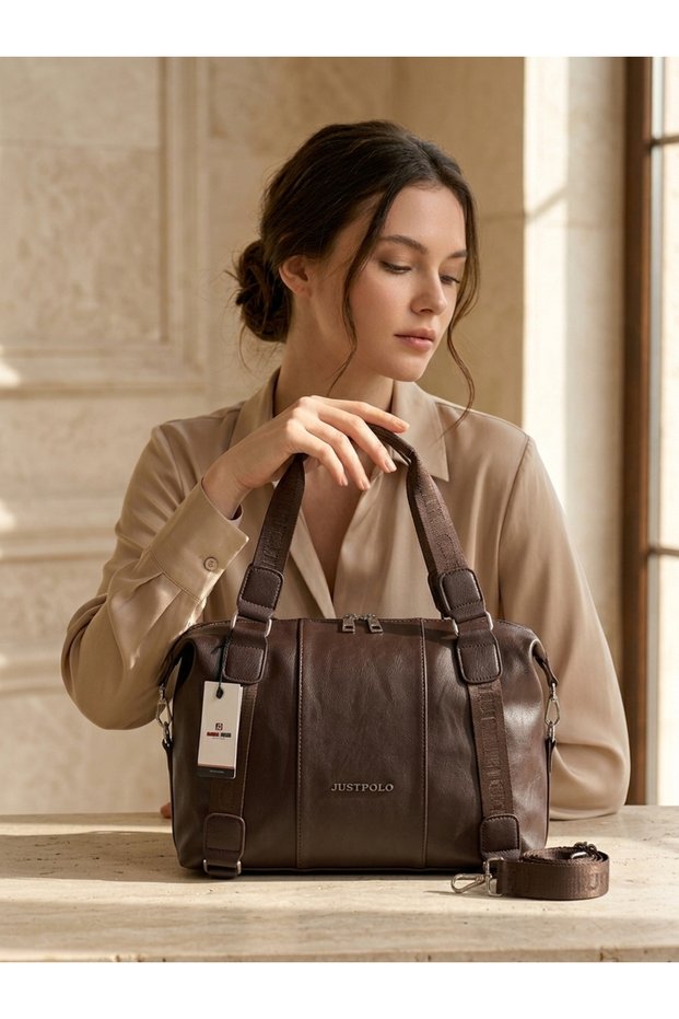Stylish Women's Shoulder Bag with Faux Leather Texture, Logo and Stripes
