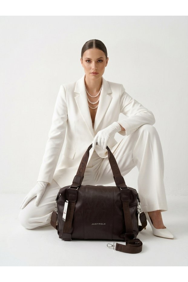 Medium Size Zippered Shoulder Bag with Adjustable Strap