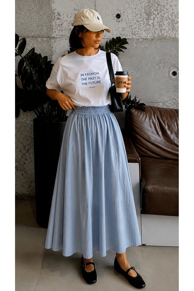 Elastic Waist Skirt - Baby Blue