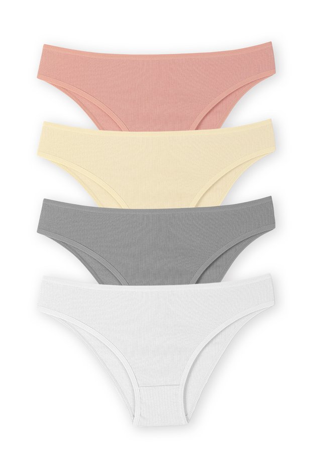 Women's Cotton Ribbed Slip Underwear Panties 4-Pack
