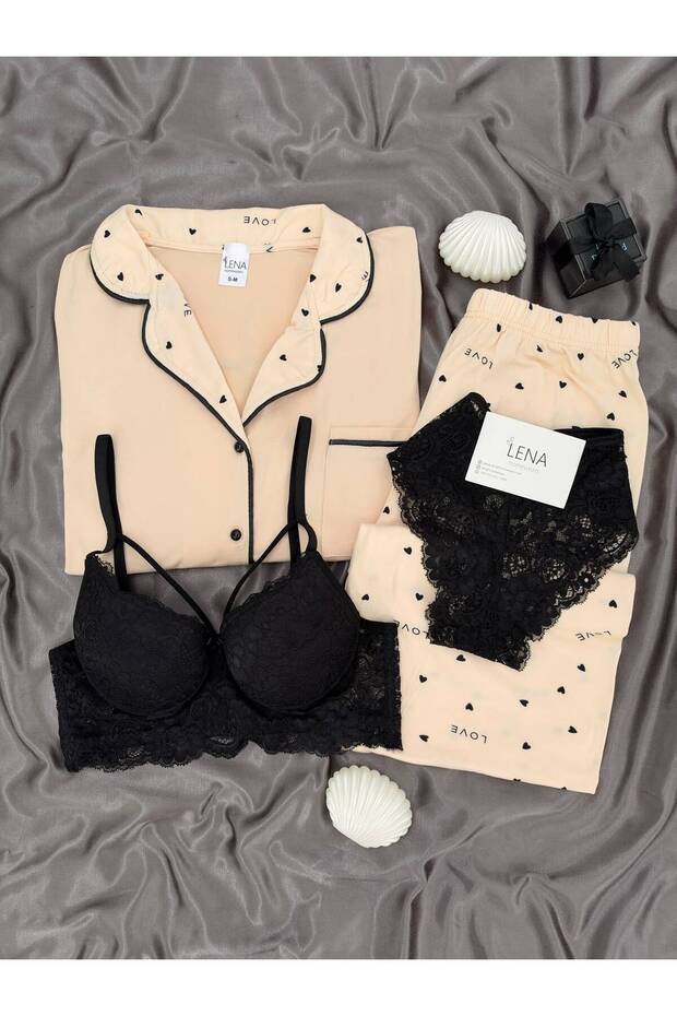 Women's Patterned Milan Long Sleeve Pajama Set with Underwear