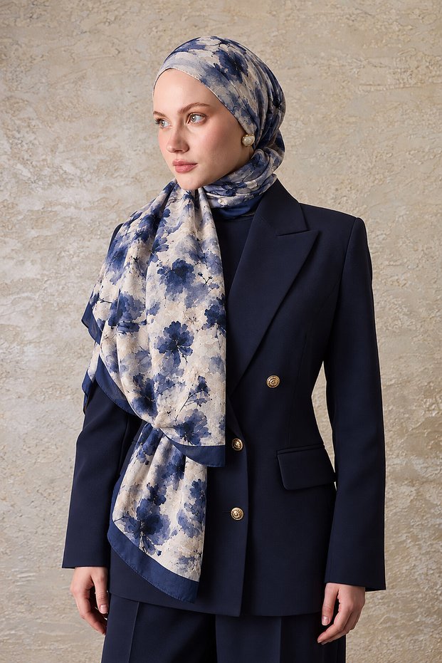 Navy Blue Ink Pattern Shawl