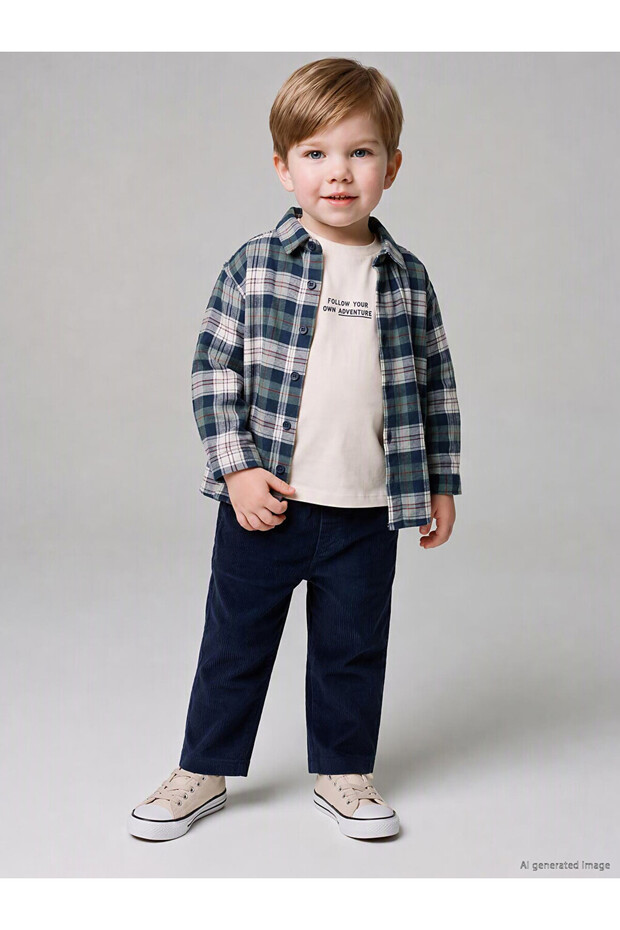 I Checkered Embroidered Baby Boy Gabardine Suit from Freezen Store