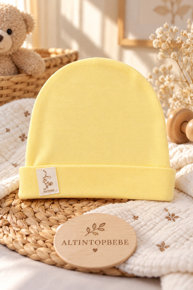 Baby Cotton Nature Printed Yellow Folded Newborn Baby Hat