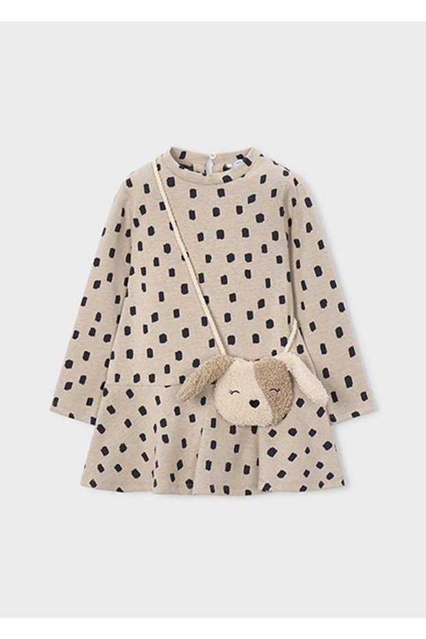 Beige Girls' Dress with Bag Set 4912