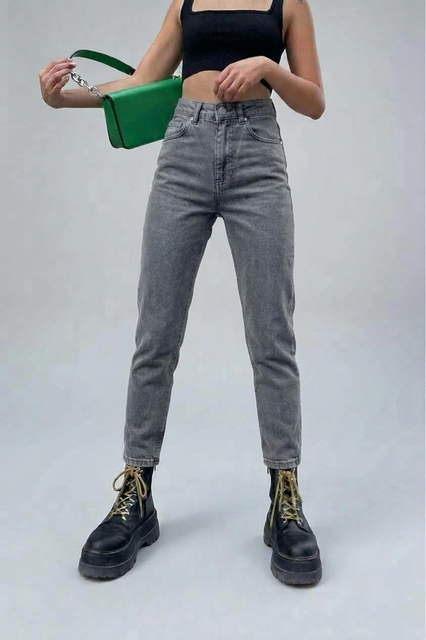 Smoked High Waist Mom Boyfriend Jean Women's Power Lycra Stretching Jeans Premium Denim