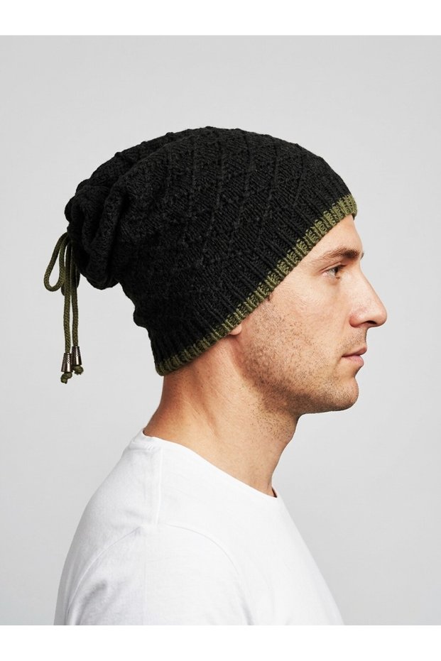 Beanie with Drawstring and Pendant Hip Hop Slouchy Knitwear Lined Unisex