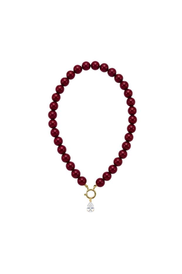 Eloria Drop Zircon Stone Acrylic Bead Necklace - Burgundy