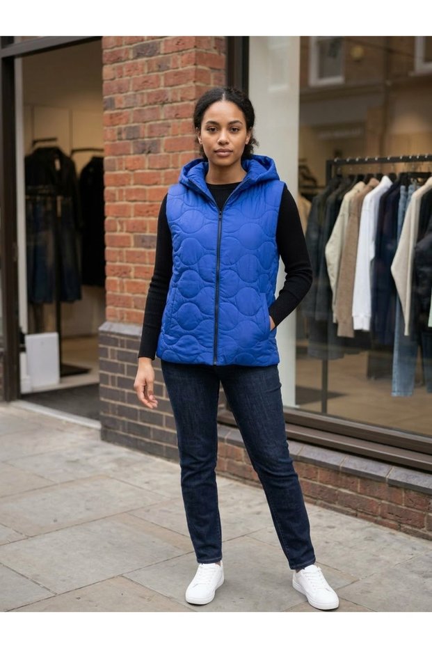 Women's Hooded Checkered Padded Vest