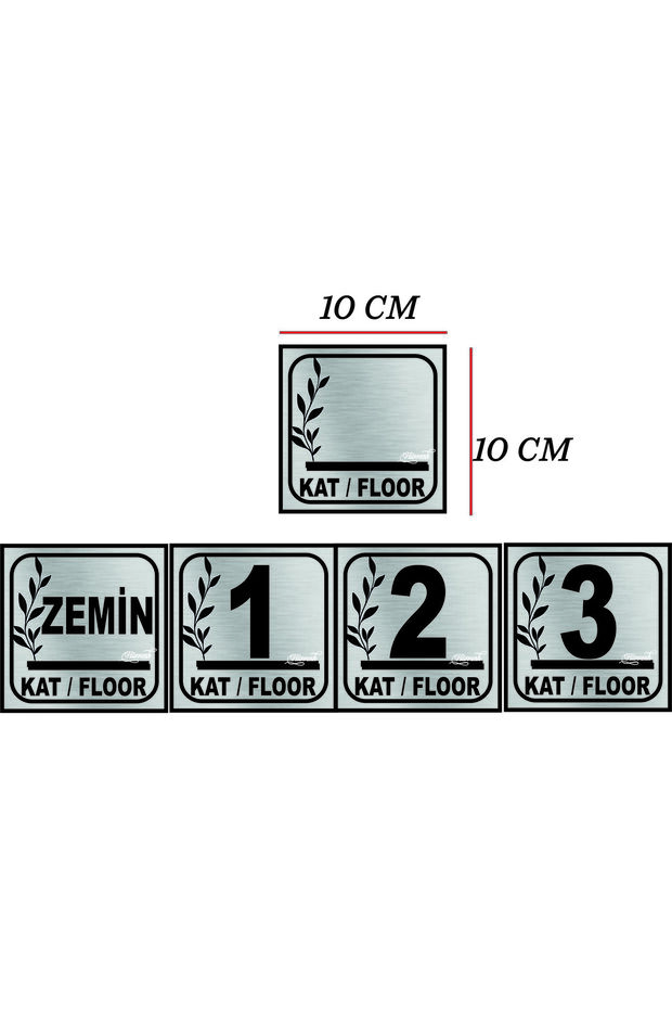 Cat Number Silver Metal Plate Floor Number 3 E or Less 10X10 cm with Tape on the Back