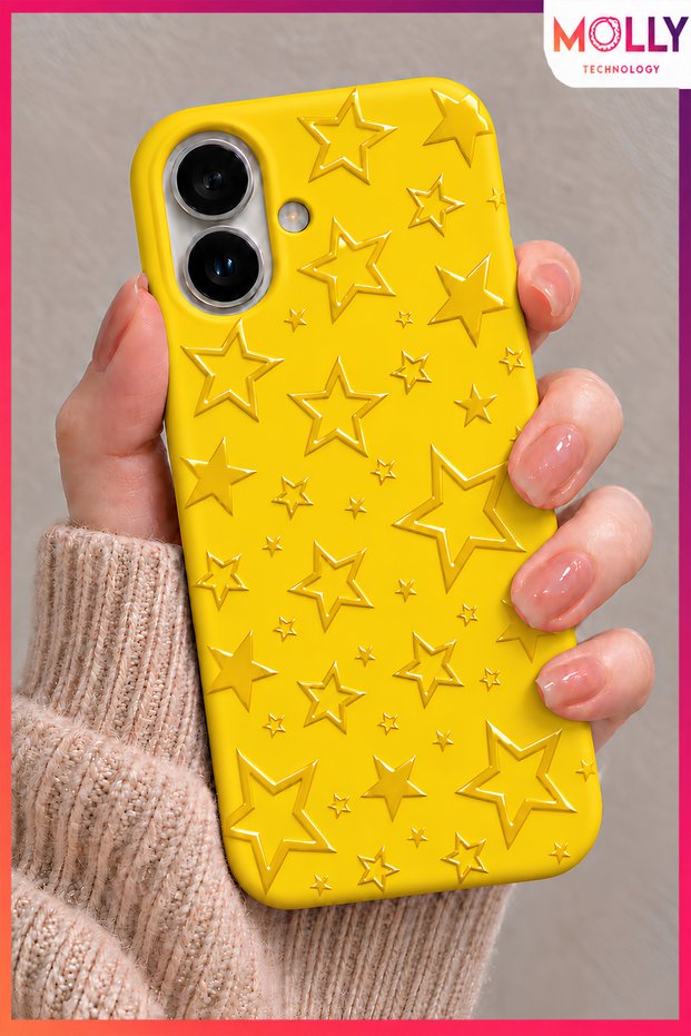Yellow Glossy Star Pattern Silicone Case for iPhone 16