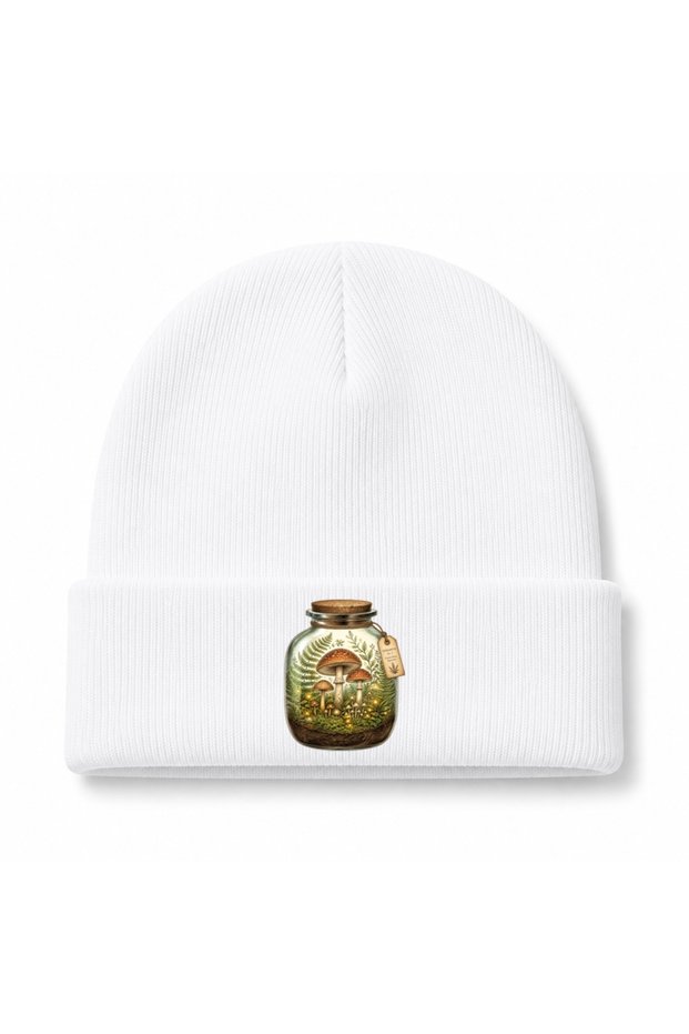 Forest Mushroom Terrarium Jar Graphic Beanie