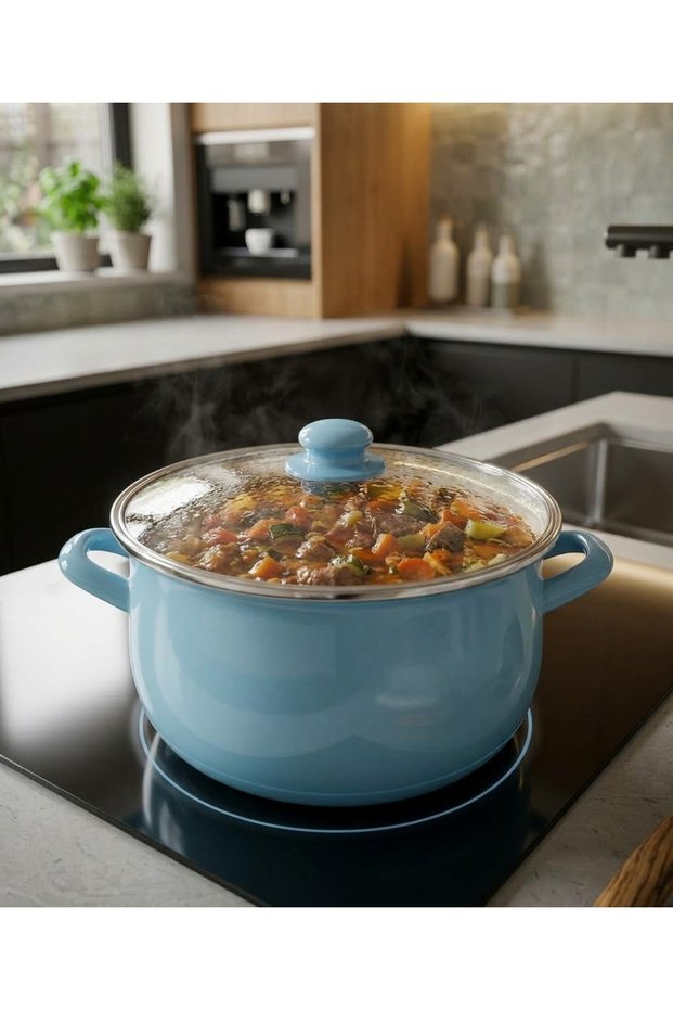 24 Cm, 6 Liter Enameled Pot, Blue, Yogurt Pot