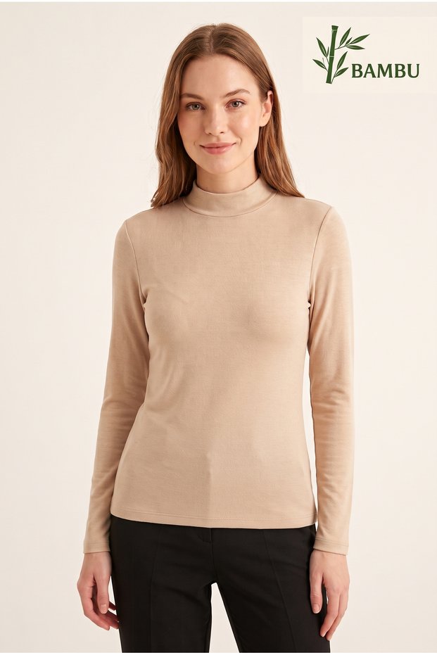 Premium Half-Throated Bamboo Long Sleeve Women's Body Soft Textured Flexible Blouse
