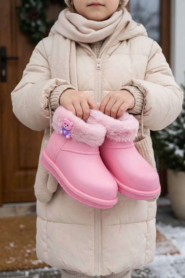 Children's Waterproof Rain Boots with Fur Inside, Snow Boots