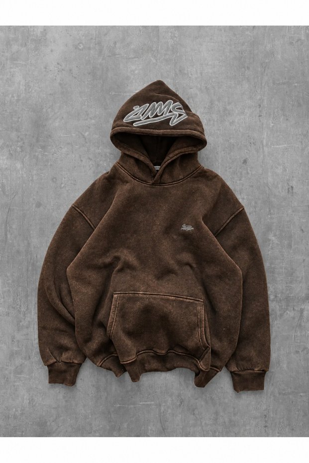 Unisex Hooded Sweatshirt Brown 3 Thread Shardon Printed Oversize Hoodie
