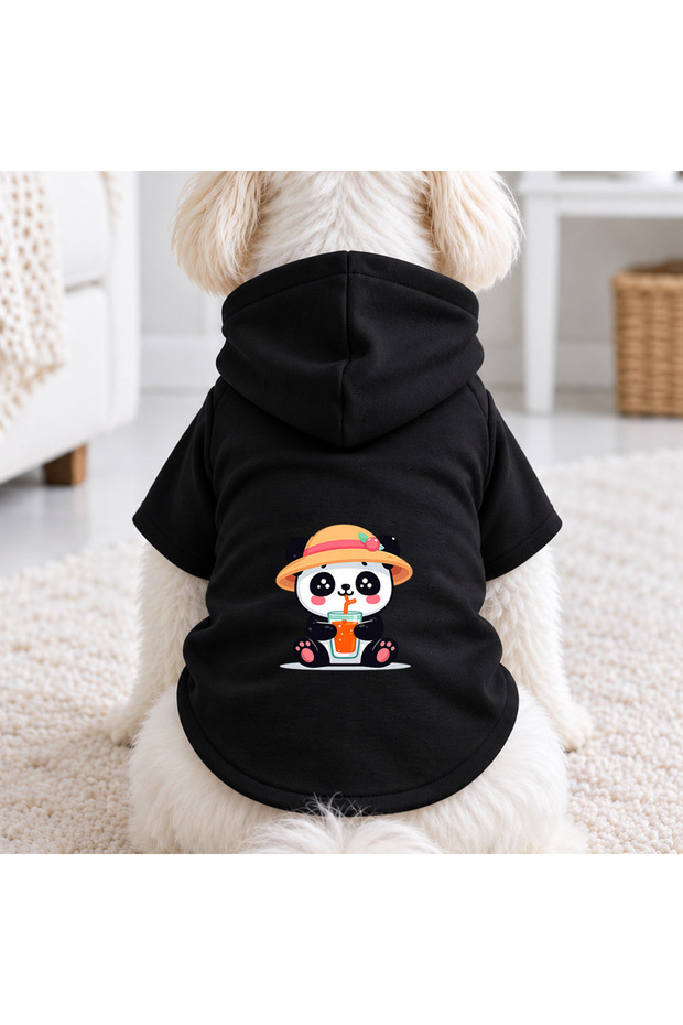 Black Cute Panda Printed Dog Sweatshirt |   Hooded, Fleece Fabric, Winter Dog Clothing