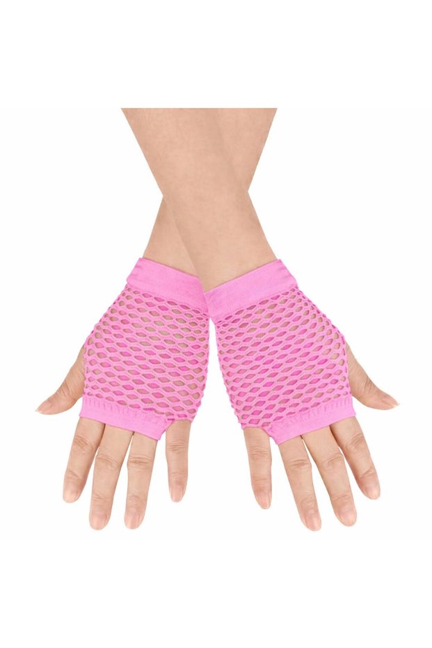 80S 90S Retro Neon Pink Mesh Fingerless Short Gloves 11 cm (5047)