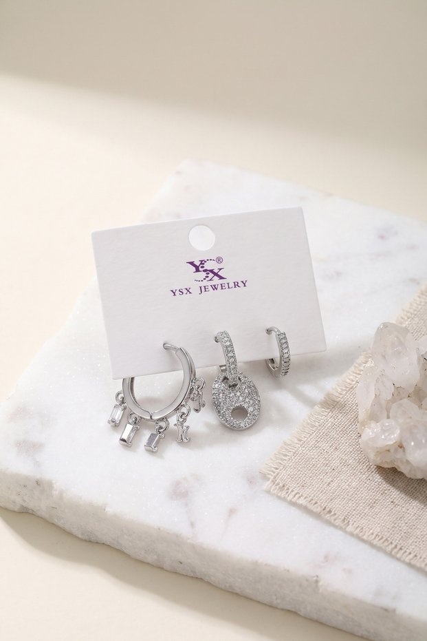 Brass Silver Color Zircon Stone Women's Earring Set Tj-Bkp12194