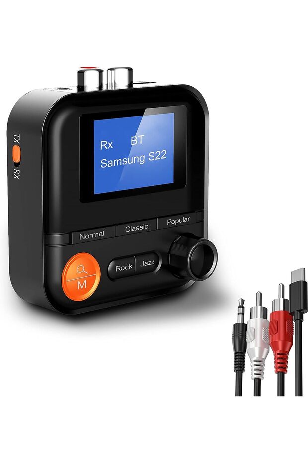 جهاز إرسال واستقبال بلوتوث مع شاشة LCD، محول متعدد الاستخدامات 2 في 1، 5 أوضاع EQ، يدعم بطاقة TF