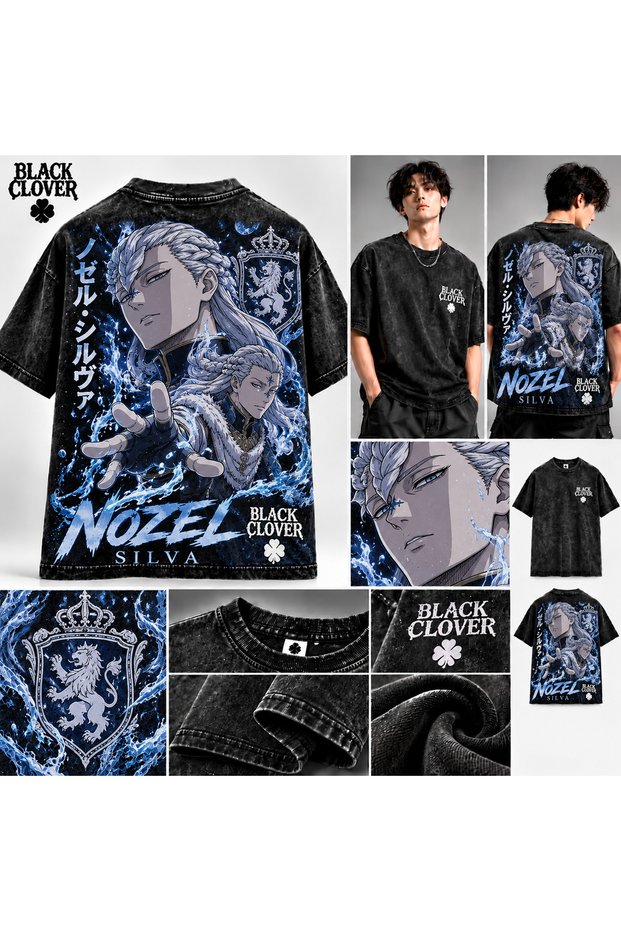Black Clover Nozel Silva Back Printed Oversize Black Crew Neck T-Shirt