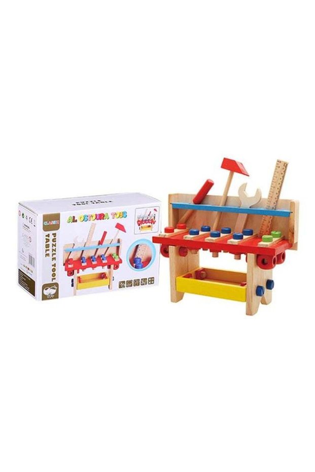 Wooden Classic Puzzle Tool Table Kit Educational Toy With Nut Screw Scale And Other Accessories 29x11x22cm