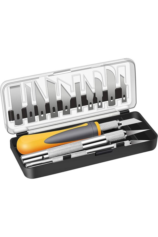 16-Piece Precision Hobby Cutting Tool Set,Interchangeable Carbon Steel Blades with Storage Case,Craft Utility Cutting Tool Kit for Modeling and Carving