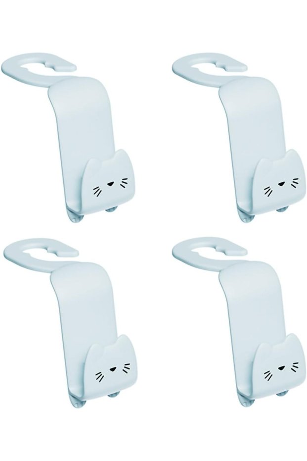Car Storage Hooks,Cute Cat Cartoon Hanger,4 Pack Blue,Universal Auto Seat Headrest Organizer for Purses and Bags