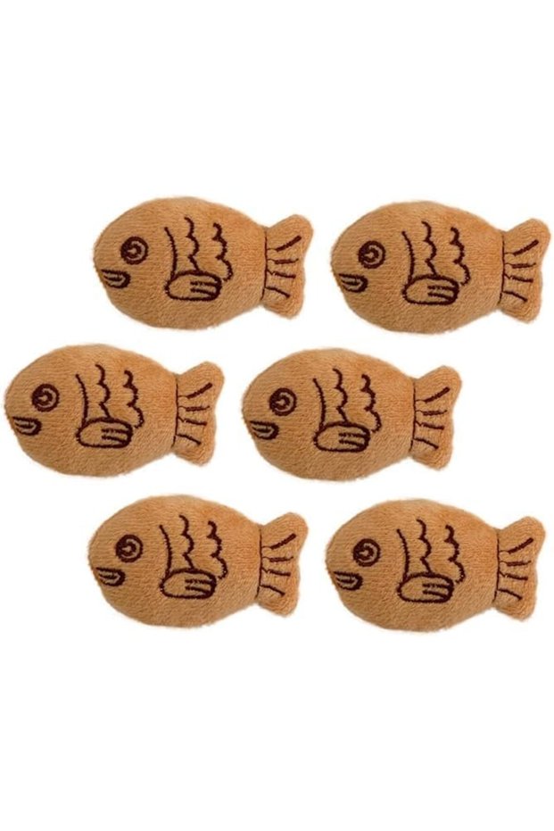 6 Pcs Cute Cartoon Taiyaki Fish Brooches,Plush Fish Lapel Pins for Bags and Hats,Brown Dessert Theme Badge Jewelry Accessories
