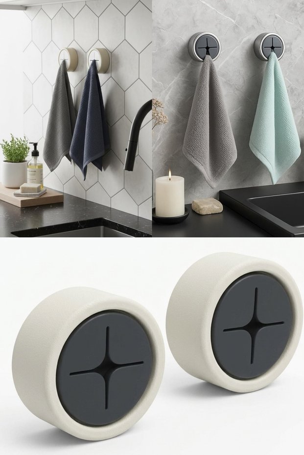 Set of 2 Practical Silicone Towel and Dishcloth Holders with Adhesive for Kitchen and Bathroom
