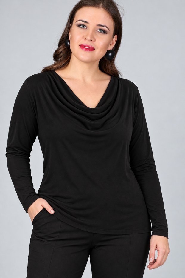 Plus Size Degaje Collar Long Sleeve Blouse