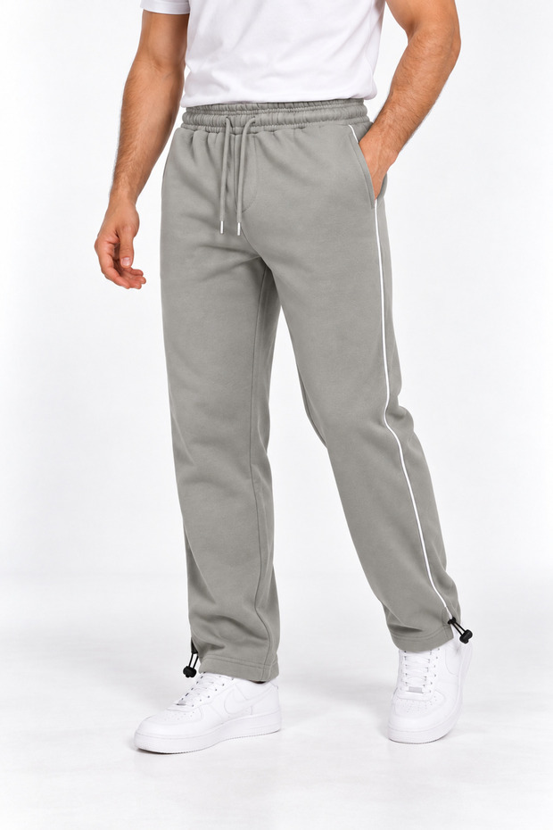 Men's Gray 3-Thread Fleece Comfortable Cut Sweatpants with Adjustable Leg Detail