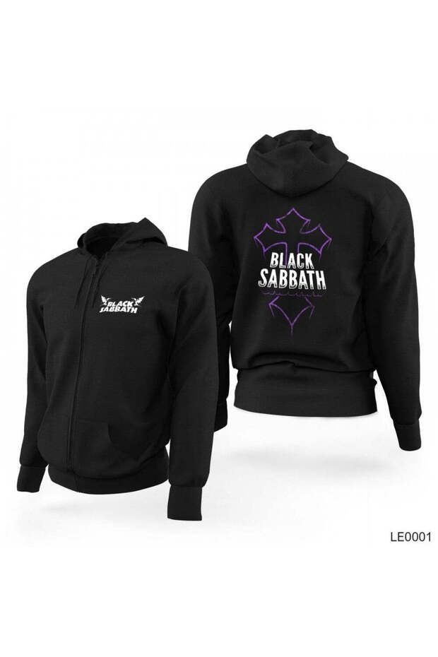 سويت شيرت بقلنسوة بسحاب أسود من Black Sabbath إصدار محدود
