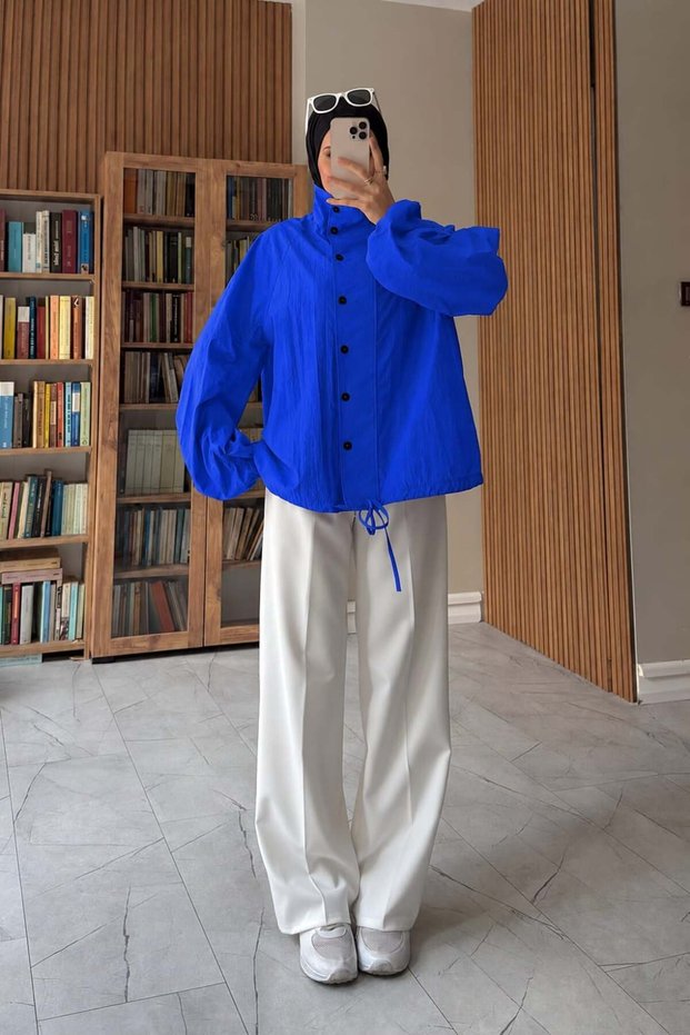 Balon Sleeve Seasonal Jacket Saks Blue