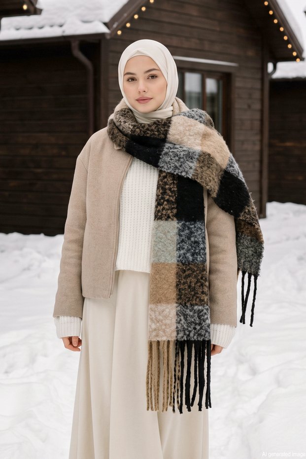 Tasseled Boucle Scarf Shawl 45X200 cm 1292 Black01