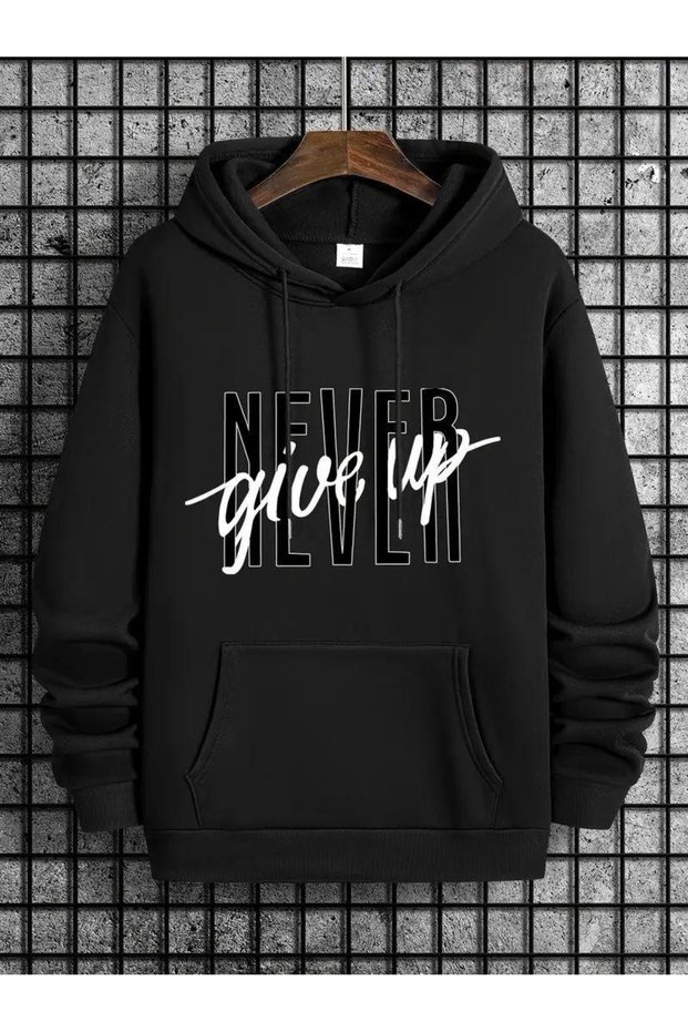 Never Give up Printed Cotton 3 Thread Threaded Oversize Sweatshirt