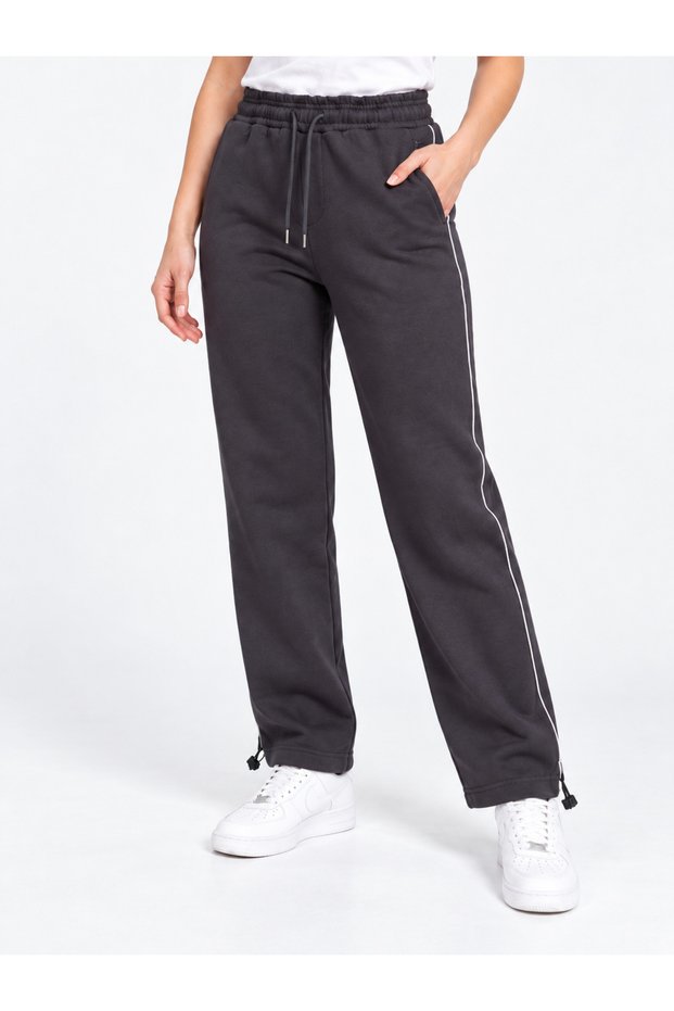 Women's Smoked 3-Thread Fleece Lined Comfortable Cut Sweatpants with Adjustable Leg Detail