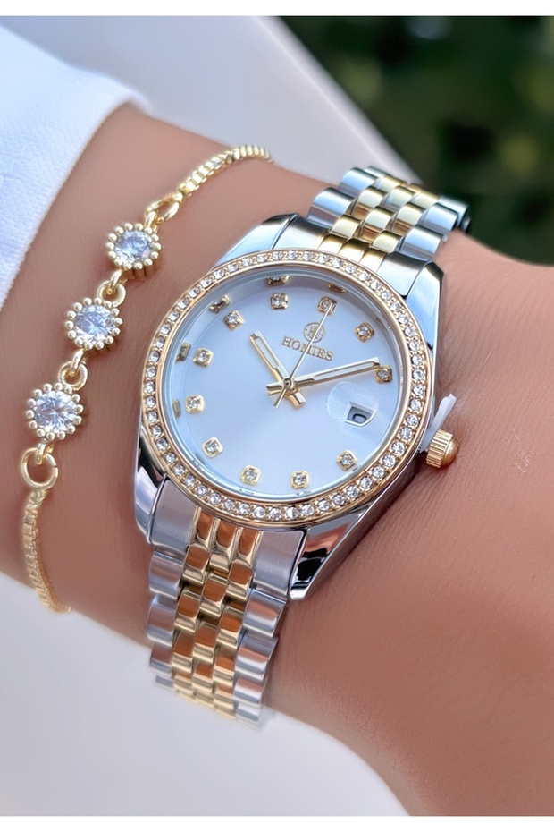 Gold Silver Color Steel Strap Women's Wristwatch -Waterproof- with Bracelet Gift