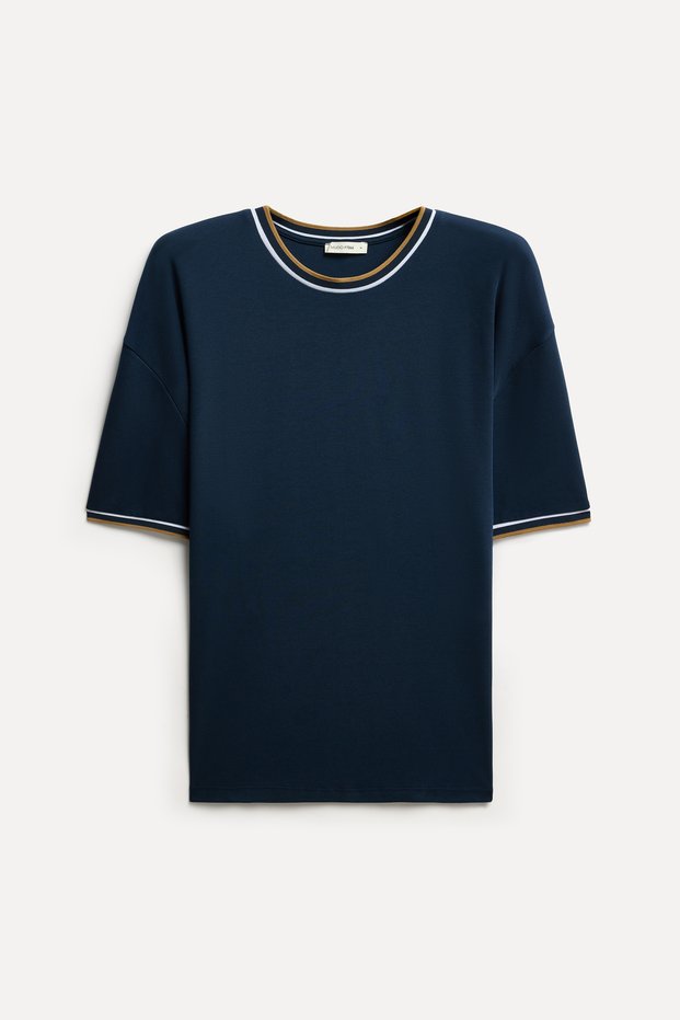 Men's Navy Blue Striped Oversize Crew Neck T-Shirt